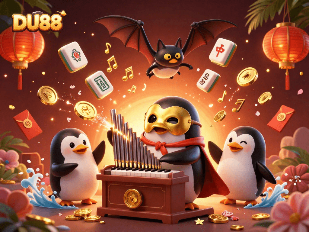 Experience thrilling wins at DU88 with vibrant cartoon visuals of gambling elements and excitement.
