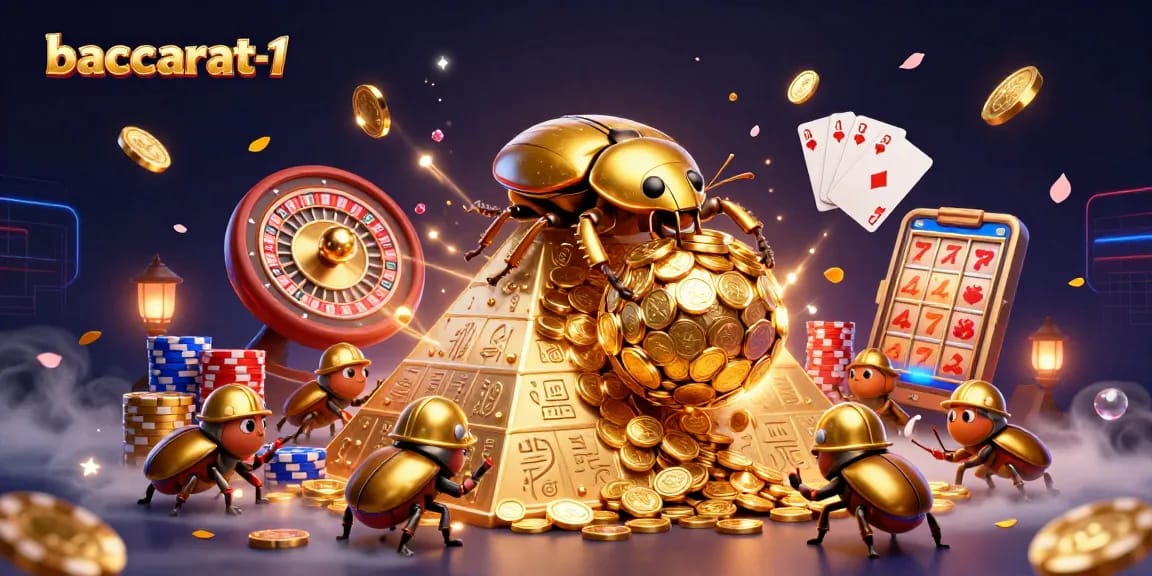 Engage in baccarat-1's thrilling game with golden coins and dynamic casino elements for big wins.
