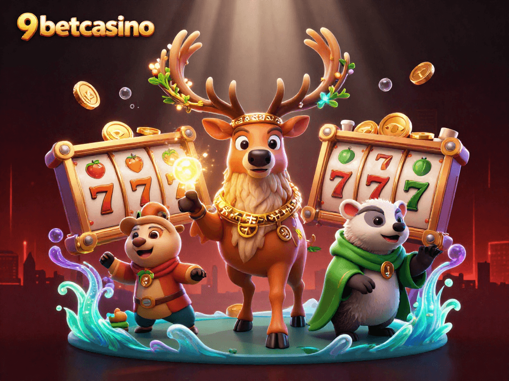 Engage with the vibrant world of 9betcasino featuring a magical Celtic druid stag, wise badger, and dynamic casino elements.