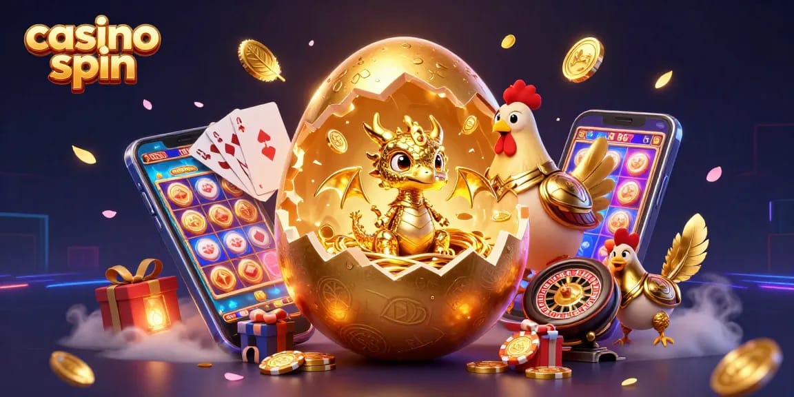 Engage with the captivating casino spin experience showcasing a baby dragon and gold elements.