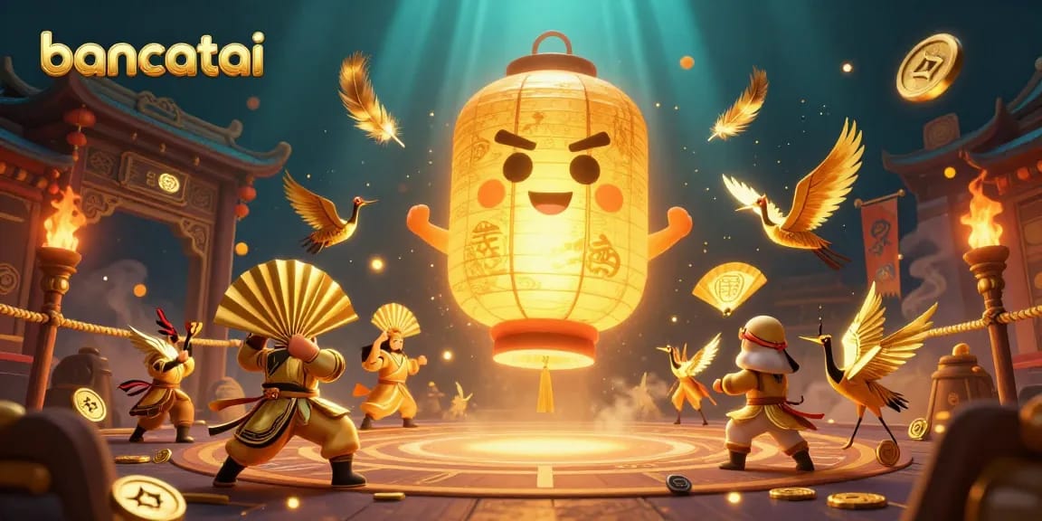 Engage in gameplay at bancatai with a dynamic casino scene featuring lucky lanterns and golden elements.