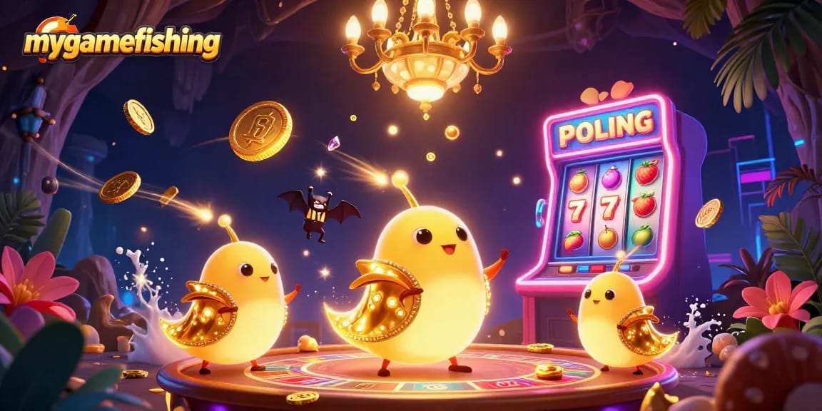 mygamefishing showcases a lively casino scene with glowworms and thrilling slot action.