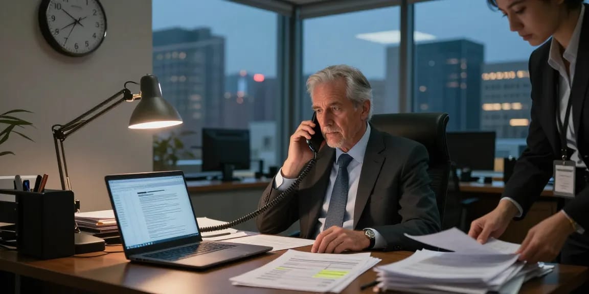 Valken Legal — urgent legal response in a law office consultation, showcasing dedicated professionalism during critical moments.