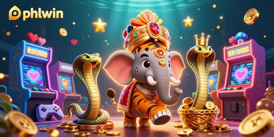 Experience thrilling wins at Phlwin casino, featuring an ornate elephant and vibrant arcade games.