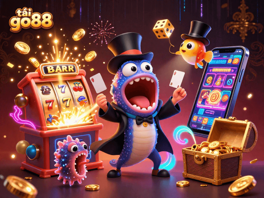 Capture the excitement and strategy as players tải go88 amidst vibrant casino elements and magical underwater characters.