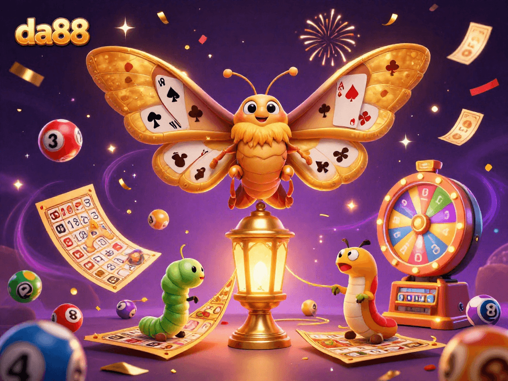 Join the excitement of da88 as vibrant lottery balls and golden elements celebrate wins in this lively casino scene.
