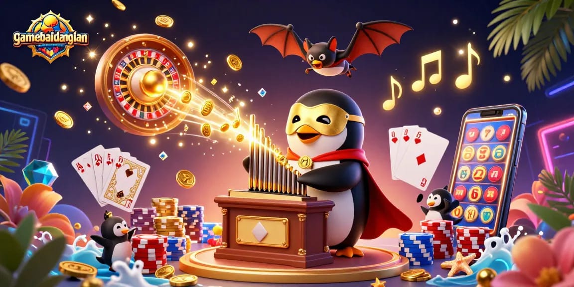 Experience the excitement of gamebaidangian with a lively casino scene featuring golden coins and vibrant characters.
