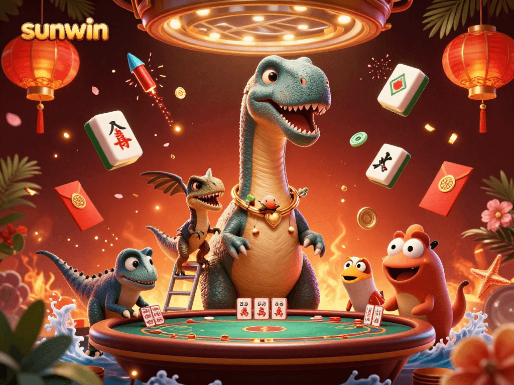 Join the excitement at sunwin casino with a playful brontosaurus and clever raptor dealing cards