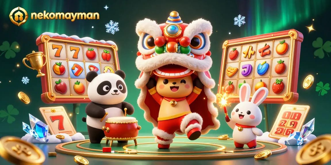 Try your luck with nekomayman in a vibrant 3D casino scene featuring dynamic game elements.
