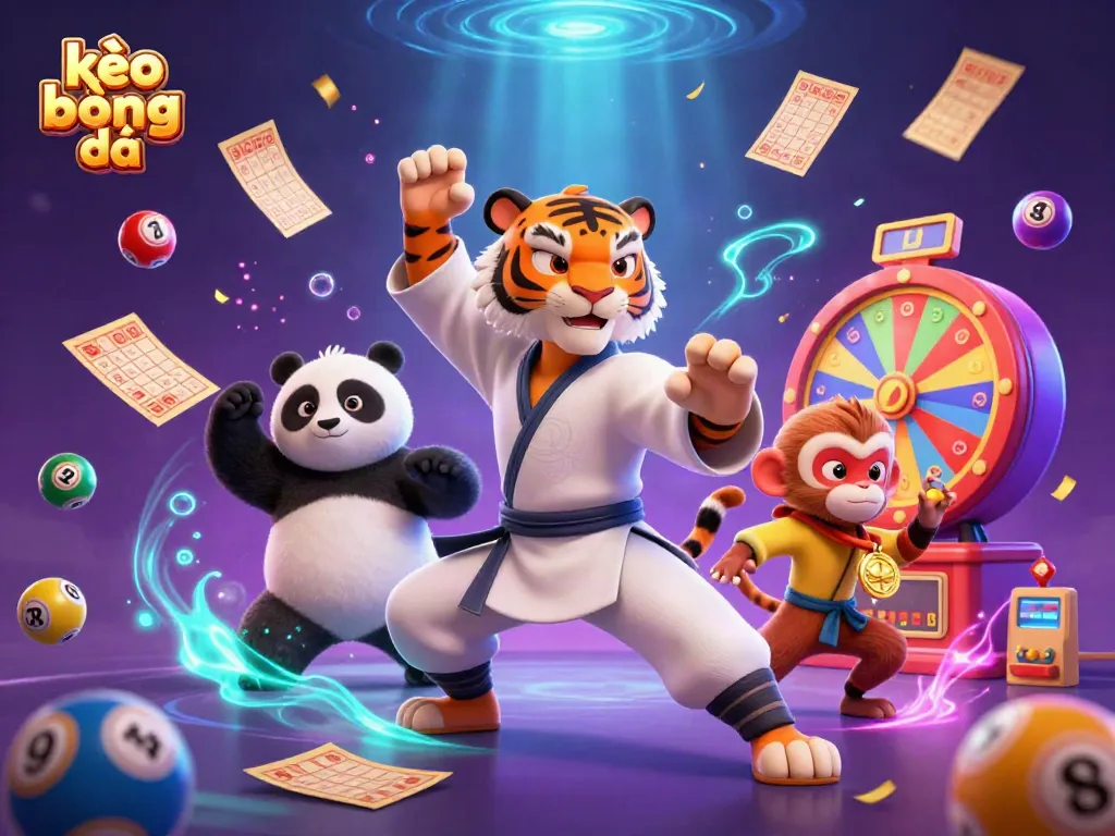 Experience the excitement of kèo bóng đá with vibrant casino elements featuring 3D characters in a dynamic scene.