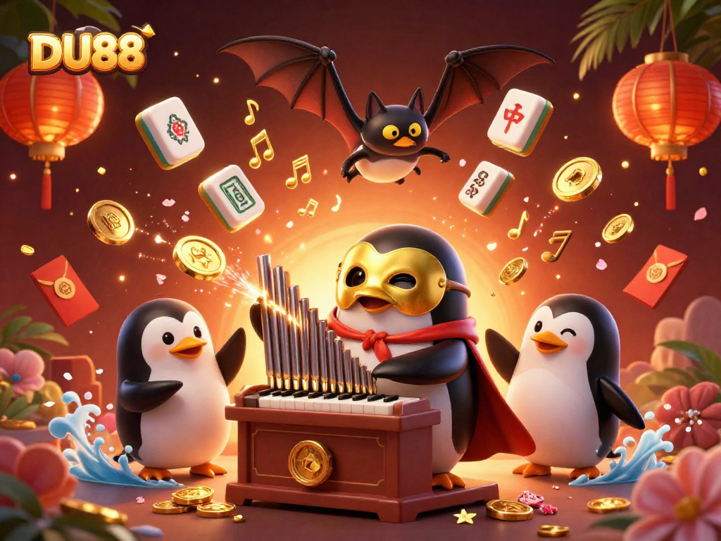 Experience thrilling wins at DU88 with vibrant cartoon visuals of gambling elements and excitement.