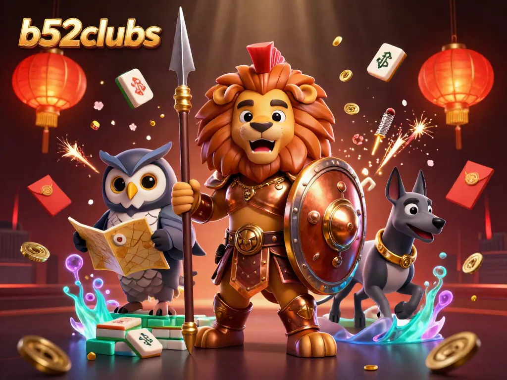 Experience the thrill of b52clubs with a dynamic scene featuring gaming characters and vibrant casino elements.
