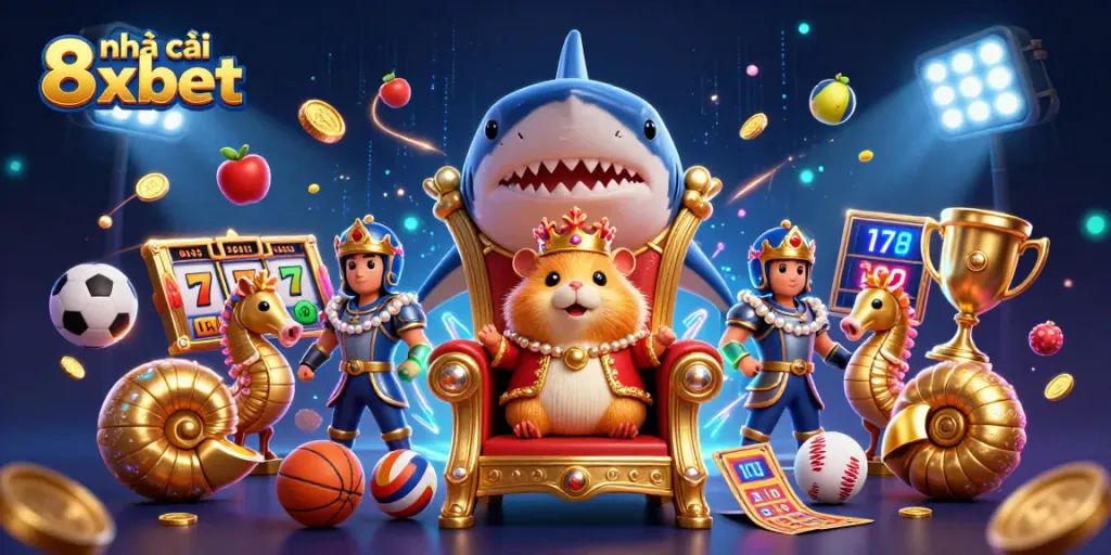 Enhance your chances with nhà cái 8xbet in this vibrant 3D illustration of online gaming elements.
