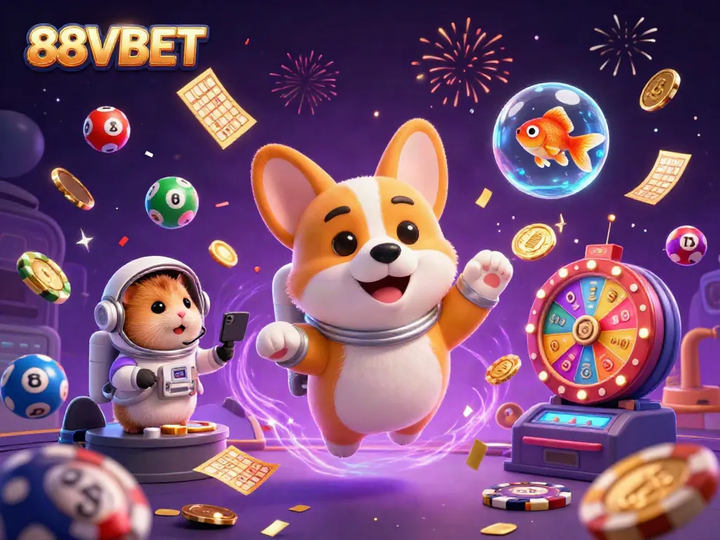 Experience thrilling gaming with 88VBET as characters celebrate casino fun in space.