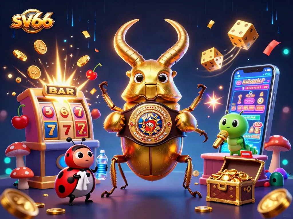 Spin the reels and win with sv66's dynamic casino illustration of epic slot machine action.