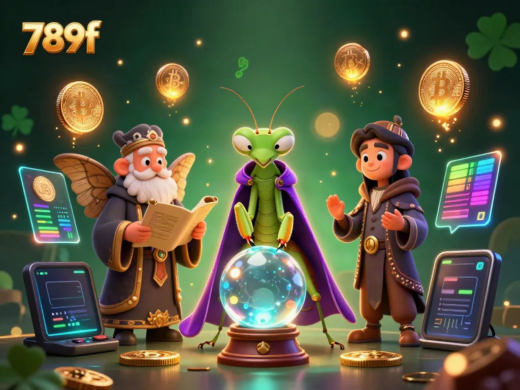 Engage in thrilling 789f gaming with a mystical fortune teller and vibrant crypto elements.