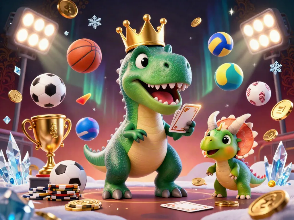 Engaging scene of JUN88, featuring a T-Rex dealing cards and a triceratops stacking chips in a lively casino atmosphere.