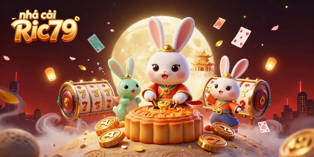 Engage with Nhà cái Ric79 in this captivating 3D scene, revealing poker chips amidst vibrant casino elements.