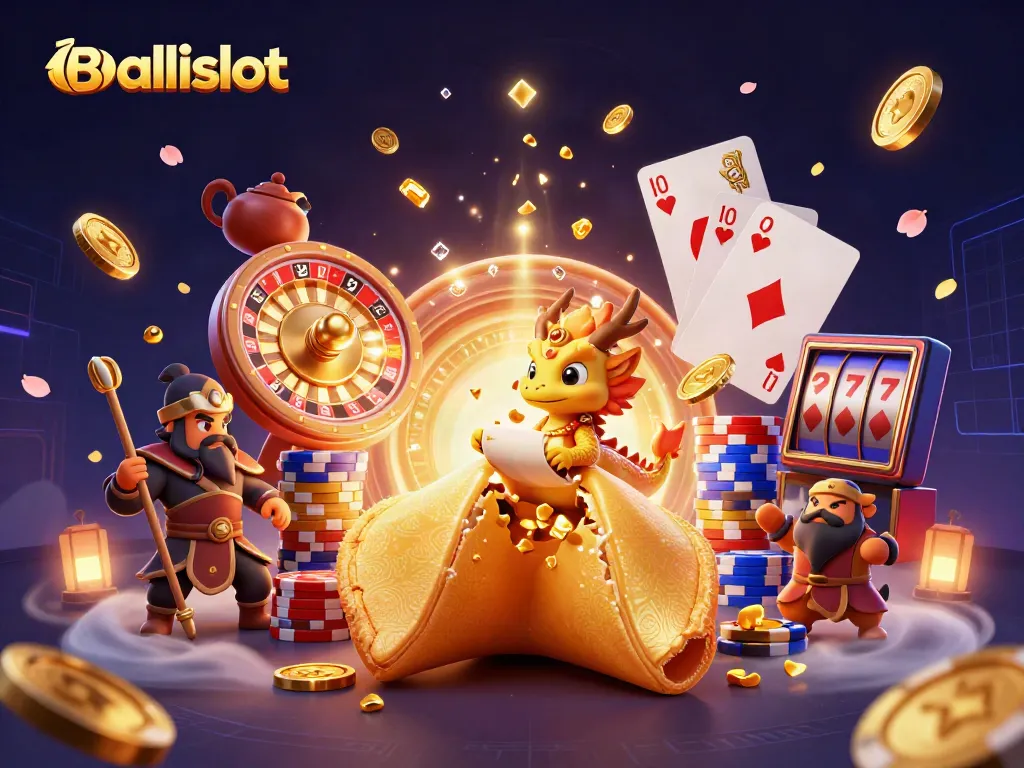 Engage with Balislot's exciting gaming world featuring detailed 3D characters and casino elements.