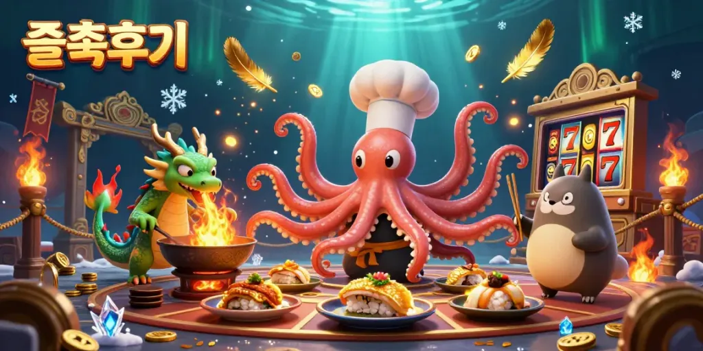 Experience the excitement of 슬롯후기 at a vibrant Asian-themed casino with dynamic characters and rich gambling elements.
