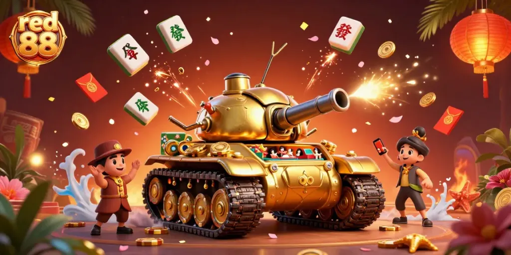 Experience the excitement of red 88 with a vibrant casino tank bursting with fun elements.