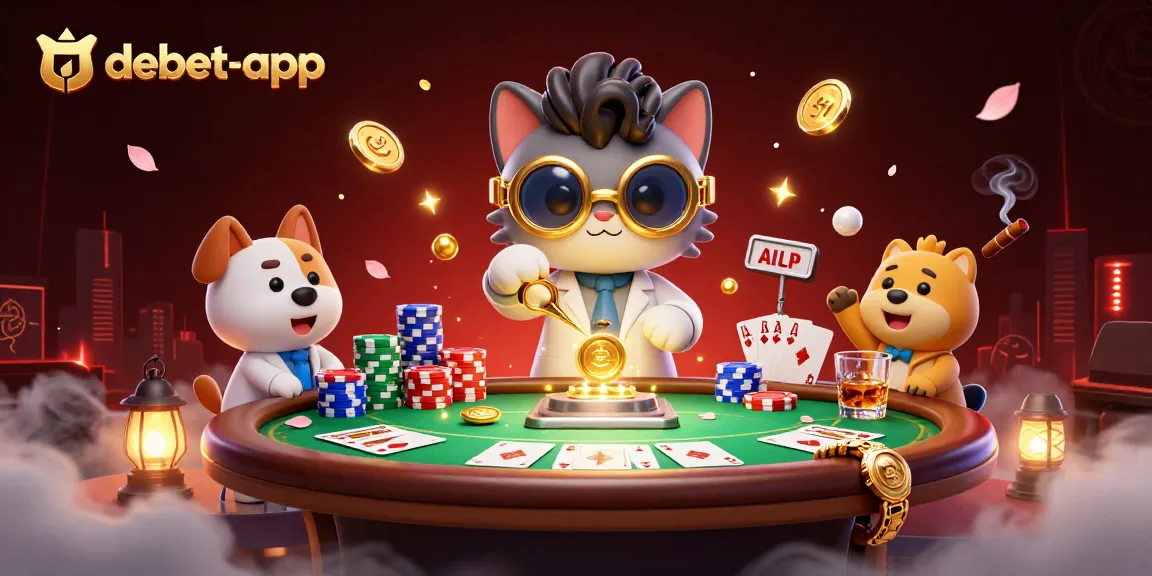 Bet on big wins with the debet-app featuring a cat scientist and poker elements!