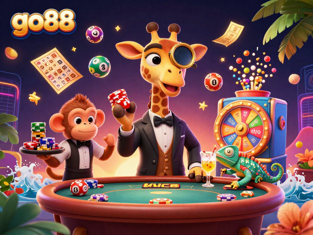 go88 features a vibrant casino scene with a high-roller giraffe and dynamic game elements.