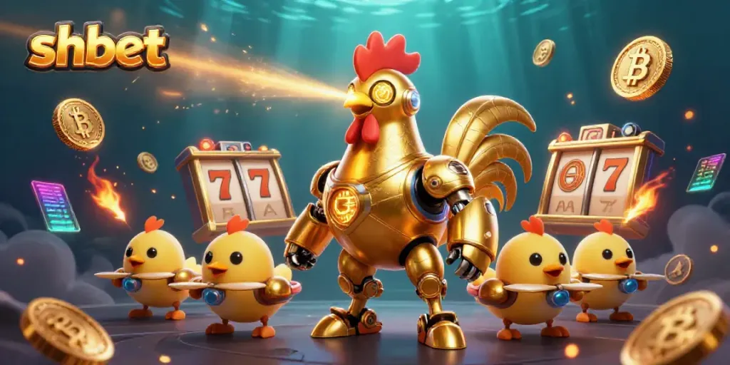Bet on shbet with a vibrant casino-themed 3D illustration showcasing futuristic characters and gamified elements.