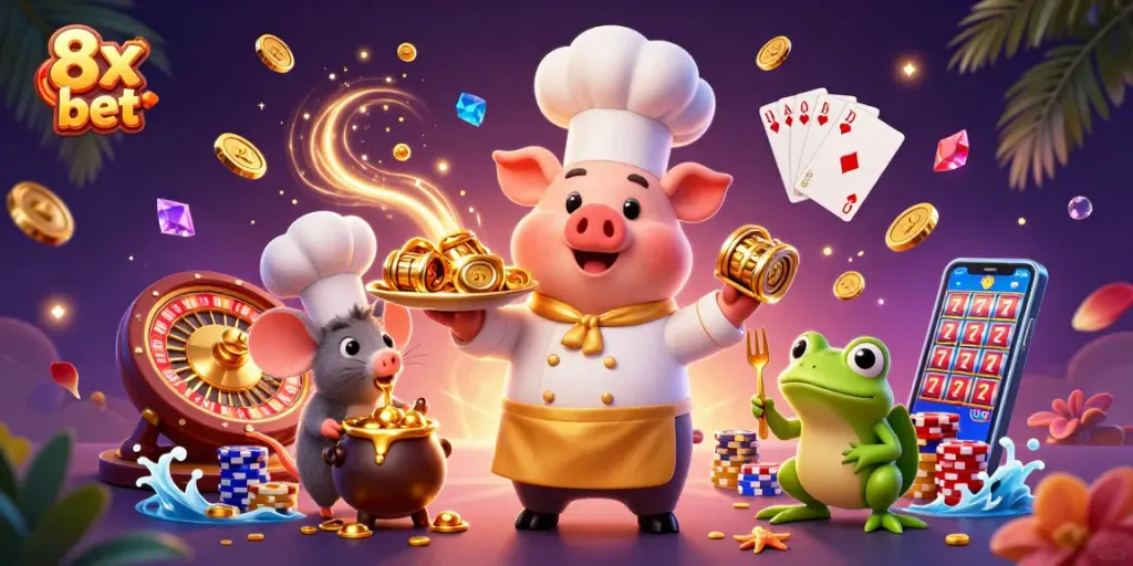 Experience thrilling rewards with 8x bet in this vibrant casino illustration.