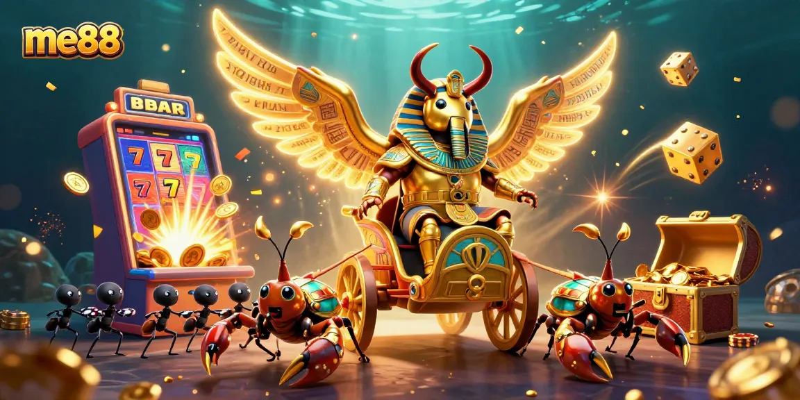 Experience the excitement of me88 online casino with a vibrant 3D illustration showcasing stunning game elements.