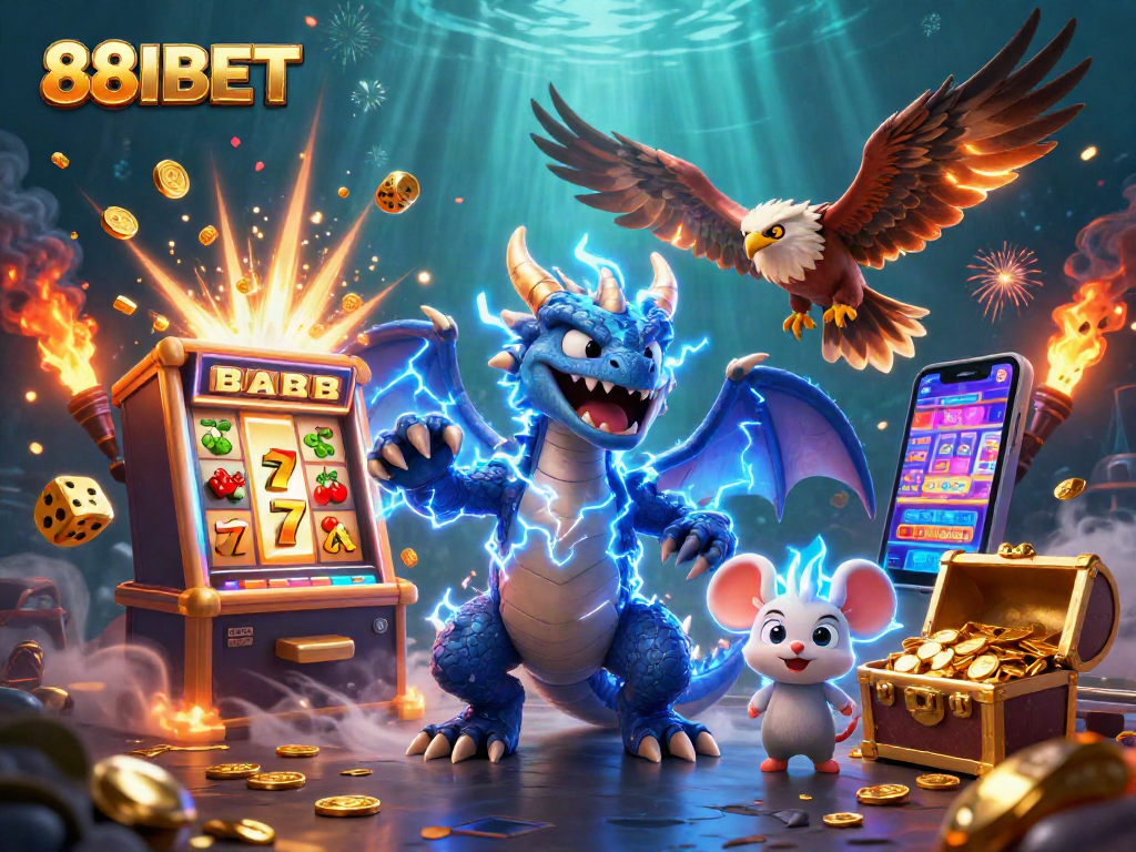 Experience excitement betting at 88IBET with vibrant casino elements and dynamic characters.