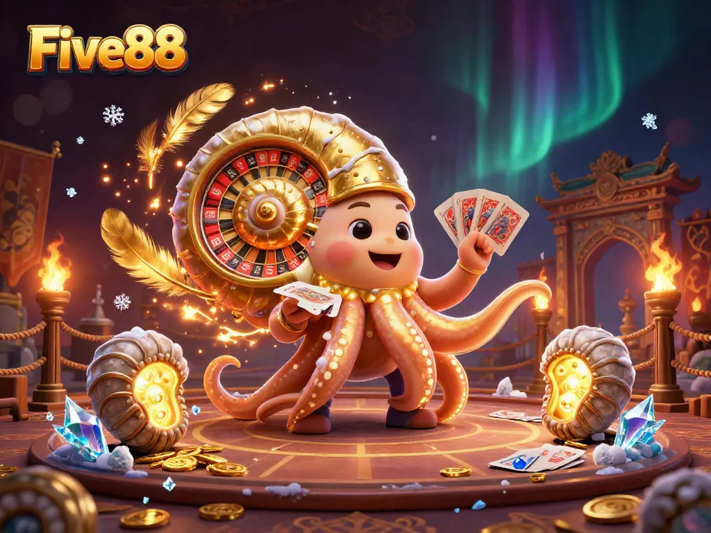 Experience thrilling gameplay at Five88 with a vibrant 3D nautilus and glowing companions.