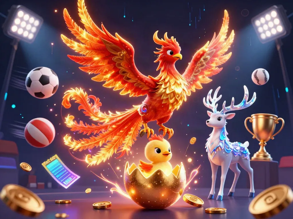 Engage with a dynamic hit club scene featuring a fiery phoenix and a mystical stag amidst casino elements.