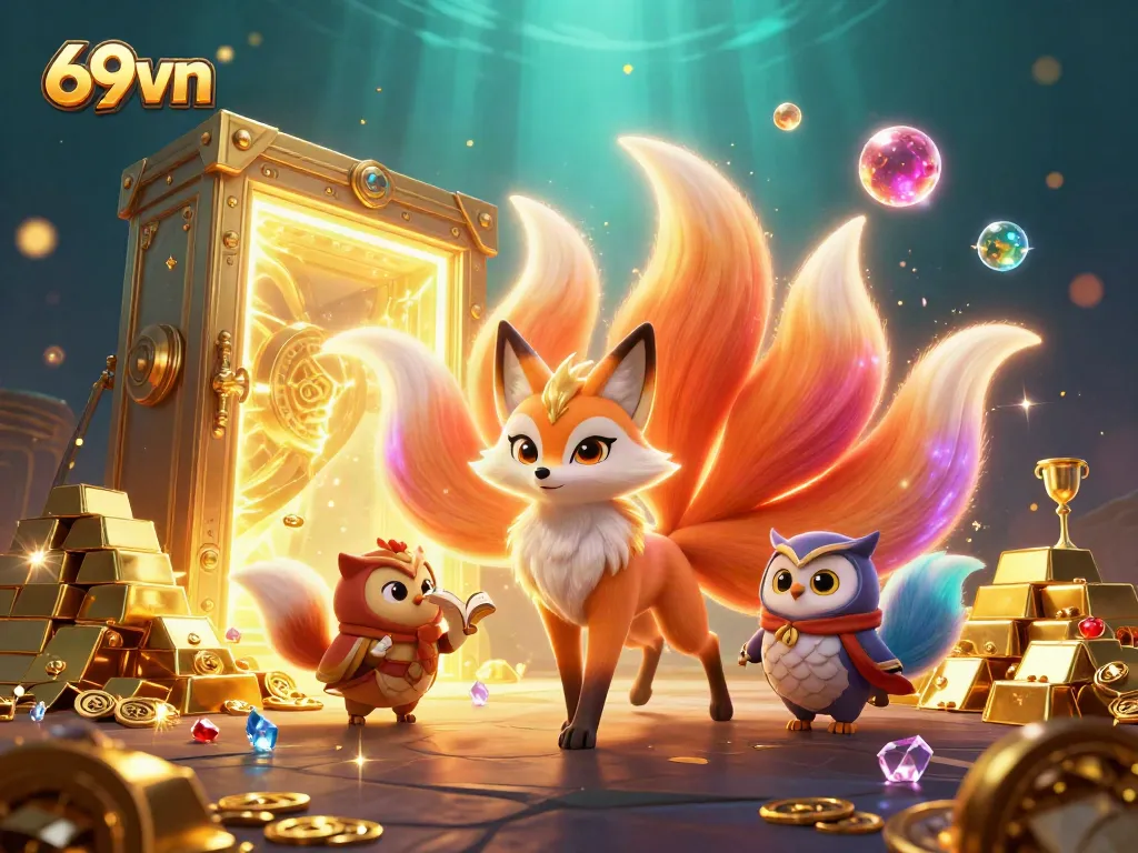 Engage with 69vn's vibrant casino experience featuring a mystical nine-tailed fox and treasures galore.