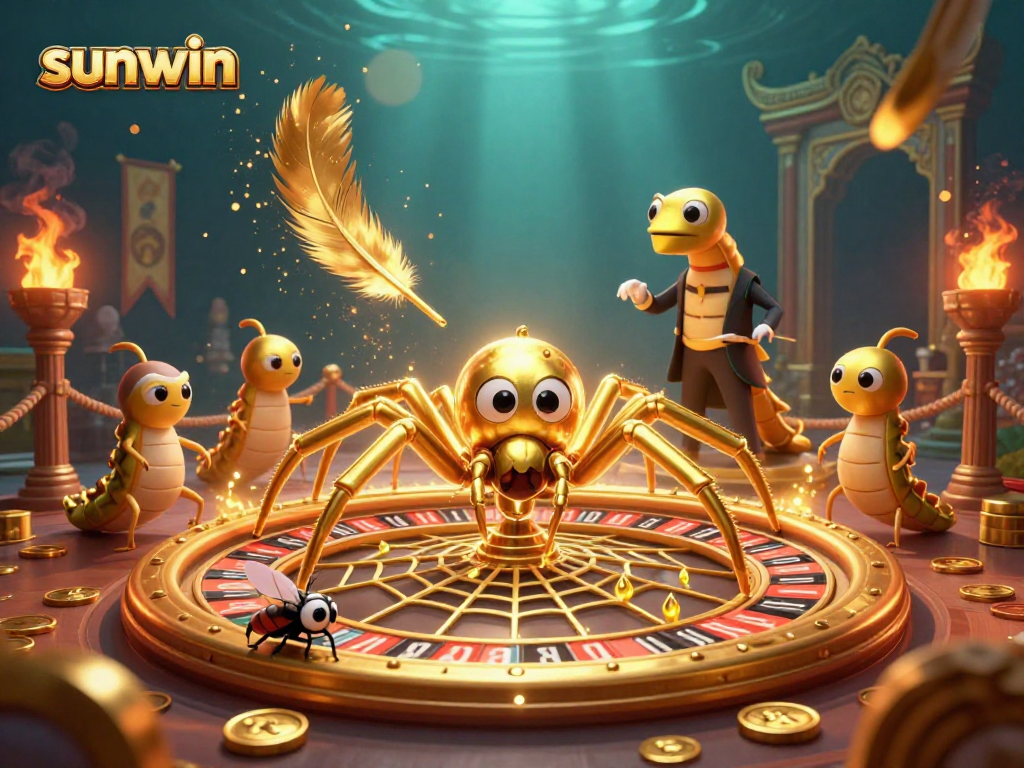 Experience the thrills of betting at sunwin with a lively 3D casino scene featuring a spider croupier.
