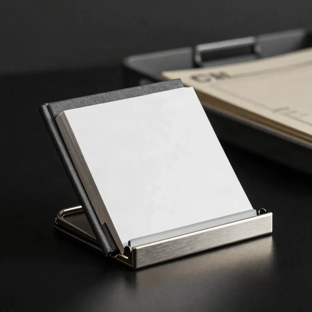 Charcoal KPI clean-up pack with blank cards and aluminium spacer on a matte-black surface.