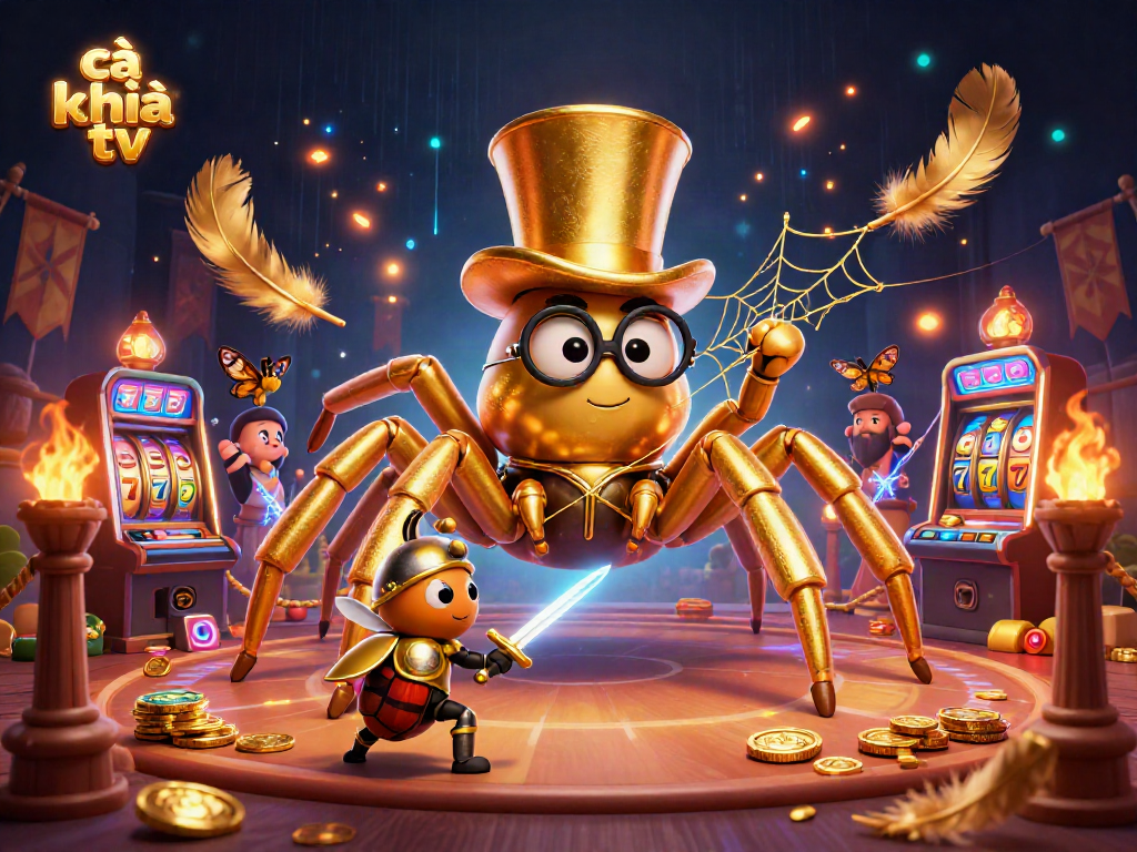 Cà khịa tv showcases a vibrant casino world with a golden tarantula weaving its web in a thrilling gaming scene