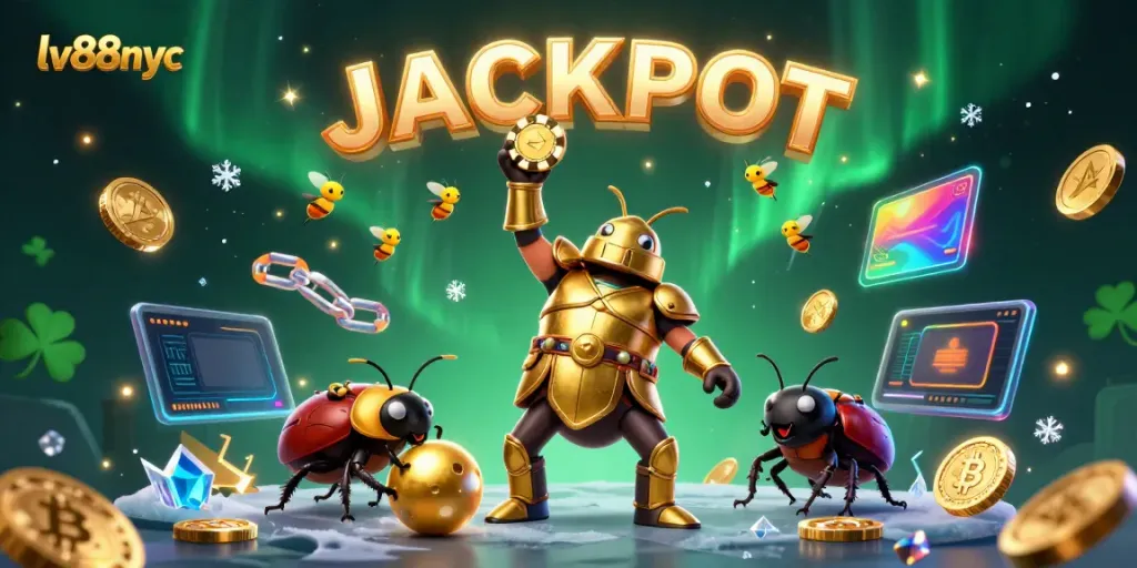 Experience the excitement of gambling at lv88nyc with a hercules beetle celebrating a jackpot!
