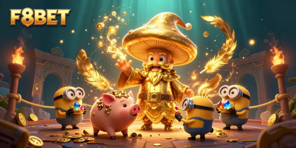 Engage with thrilling adventures at F8BET casino, featuring a wizard and magical treasures.