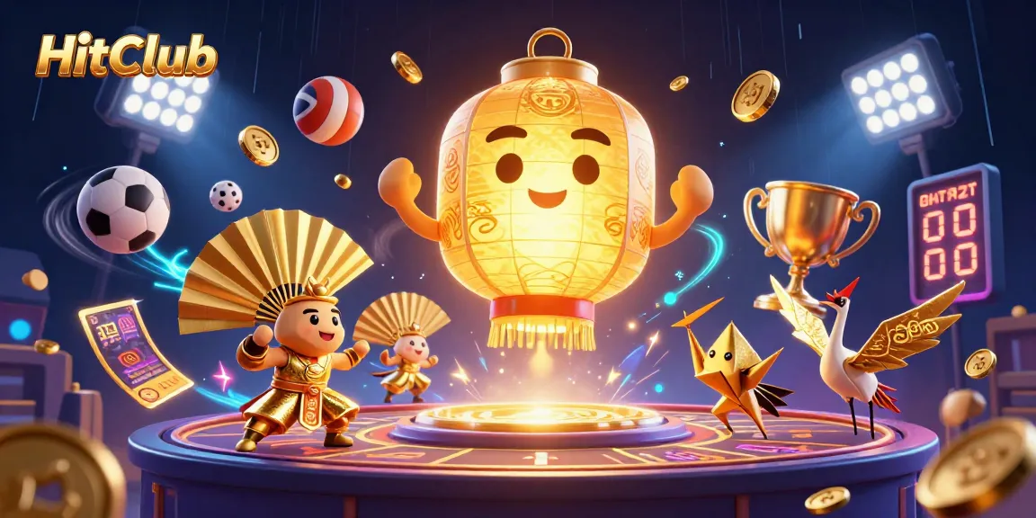 Exciting HitClub casino scene with golden lantern spirit and dynamic sports elements.