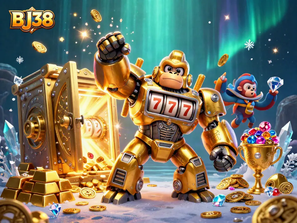 Engage in the excitement of BJ38 with a dynamic casino-themed illustration showcasing winning chances.
