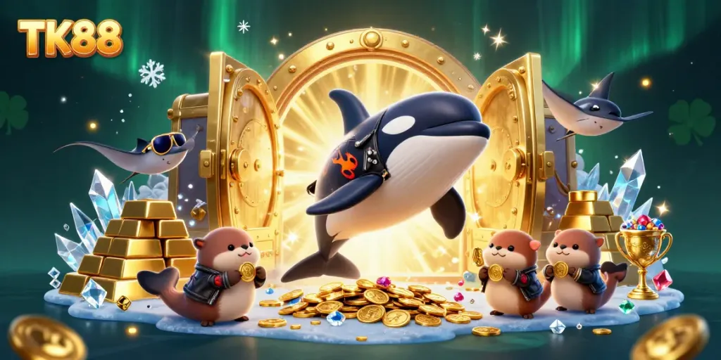 Experience excitement with TK88 gaming adventures featuring a dynamic underwater scene.