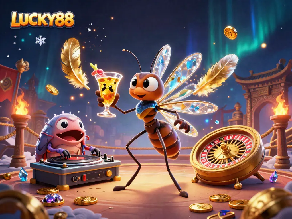 Experience thrilling wins at LUCKY88 with vibrant casino-themed illustration packed with action.