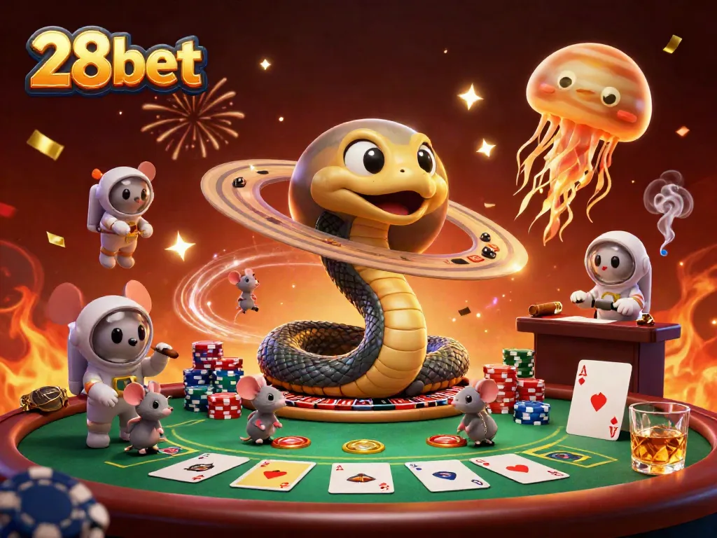Experience the thrill of winning at 28bet with a captivating cosmic gambling scene filled with excitement.