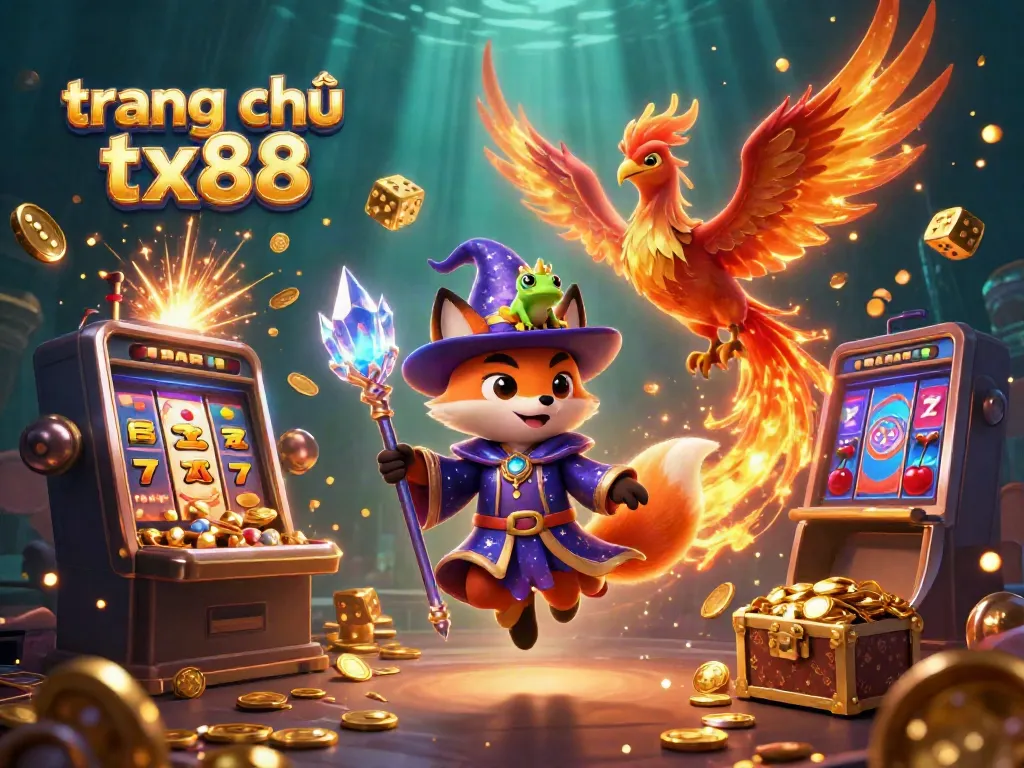 Experience thrilling fun at trang chủ tx88, with vibrant visuals of wizard fox, phoenix, and casino elements!