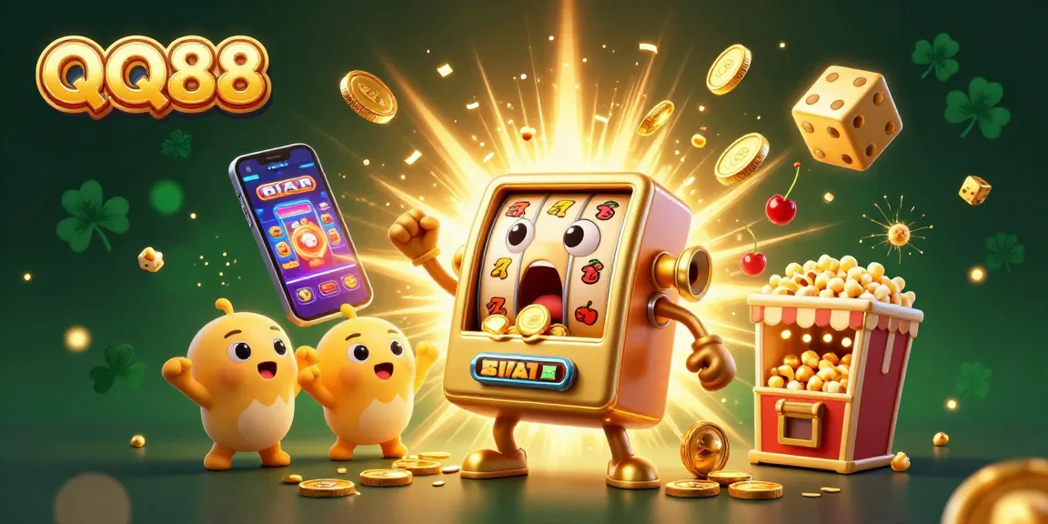 Spin and win on QQ88 with a golden slot machine celebrating its jackpot!