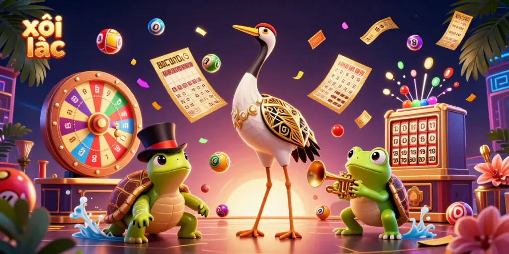 Engage with xôi lạc illustration showcasing vibrant casino elements, promoting lively gambling experience.