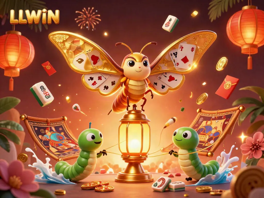 Experience the thrill of LLWIN casino with vibrant, winning symbols and dynamic characters illuminating the scene.