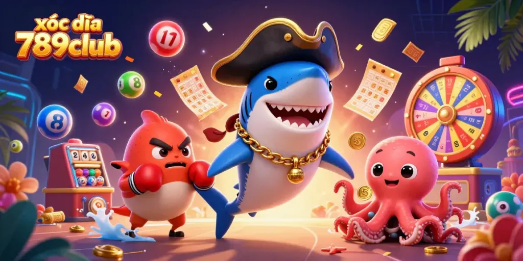 Engage in the thrilling game of xóc đĩa 789club with vibrant characters and jackpot excitement!