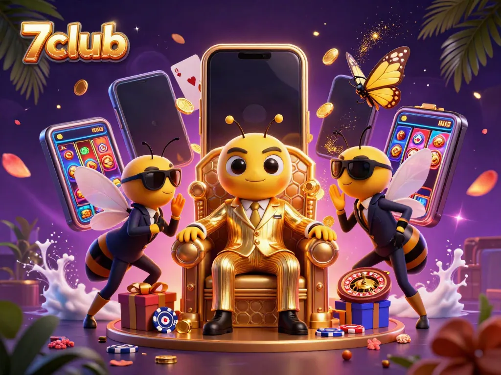 Engage in gameplay at 7club with a vibrant scene featuring a slot game interface and animated casino elements.